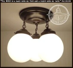 Milk Glass Opal Globe Ceiling Light Chain Trio
