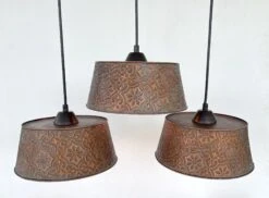 Ornate Copper CHANDELIER Rectangular TRIO Light -The Lamp Goods OrnateCopperRectangularTrio 1