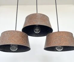 Ornate Copper CHANDELIER Rectangular TRIO Light -The Lamp Goods OrnateCopperRectangularTrio 2