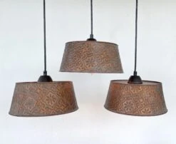 Ornate Copper CHANDELIER Rectangular TRIO Light -The Lamp Goods OrnateCopperRectangularTrio 3