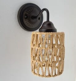 RATTAN COASTAL Bedroom Wall Sconce Light -The Lamp Goods RattanWallSconceBohoNurseryLightfixture 4