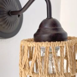 RATTAN COASTAL Bedroom Wall Sconce Light -The Lamp Goods RattanWallSconceBohoNurseryLightfixture 5