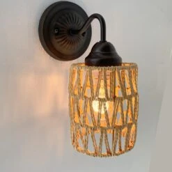 RATTAN COASTAL Bedroom Wall Sconce Light -The Lamp Goods RattanWallSconceBohoNurseryLightfixture 7