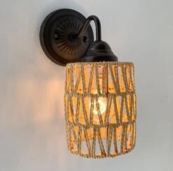 RATTAN COASTAL Bedroom Wall Sconce Light -The Lamp Goods RattanWallSconceBohoNurseryLightfixture 8