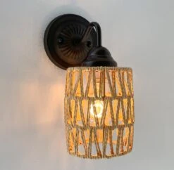 RATTAN COASTAL Bedroom Wall Sconce Light -The Lamp Goods RattanWallSconceBohoNurseryLightfixture 9