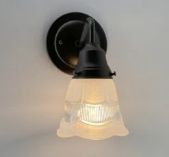 Fluted Antique Vanity 1960s SCONCE Wall Light -The Lamp Goods ScallopFrost ClearAntiqueGlassWallSconceLightFixture 1