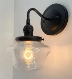 Clear Schoolhouse Glass Wall Sconce Light Fixture -The Lamp Goods SmallCLEARSchoolhouseAntiqueWallSconce 7