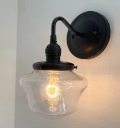Clear Schoolhouse Glass Wall Sconce Light Fixture -The Lamp Goods SmallCLEARSchoolhouseAntiqueWallSconce 8