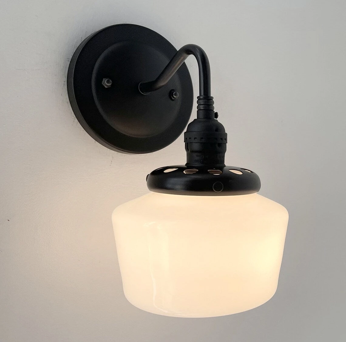 Small Schoolhouse Antique Milk Glass Wall Sconce Light 7 Small Schoolhouse Antique Milk Glass Wall Sconce Light - Image 5