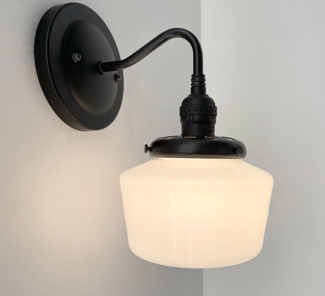 Small Schoolhouse Antique Milk Glass Wall Sconce Light 5 Small Schoolhouse Antique Milk Glass Wall Sconce Light - Image 3