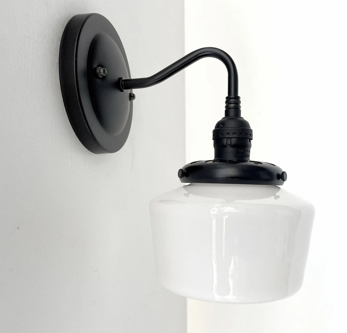 Small Schoolhouse Antique Milk Glass Wall Sconce Light 9 Small Schoolhouse Antique Milk Glass Wall Sconce Light - Image 7