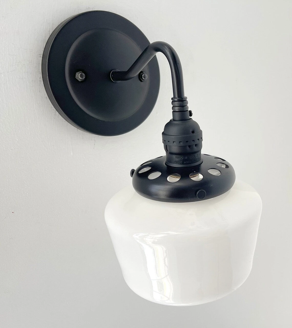 Small Schoolhouse Antique Milk Glass Wall Sconce Light 8 Small Schoolhouse Antique Milk Glass Wall Sconce Light - Image 6