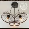 Rustic Industrial Wagon Wheel CHANDELIER TRIO Light 2 Rustic Industrial Wagon Wheel CHANDELIER TRIO Light -The Lamp Goods ThreeCageIndustrialChandelierLighting