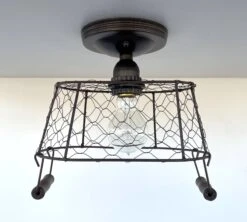 CHICKEN WIRE Farmhouse Ceiling Light - Rectangular -The Lamp Goods chicken wire flush ceiling light fixture 2