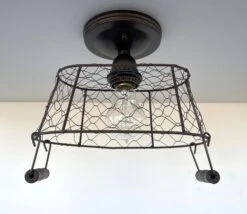 CHICKEN WIRE Farmhouse Ceiling Light - Rectangular -The Lamp Goods chicken wire flush ceiling light fixture 3