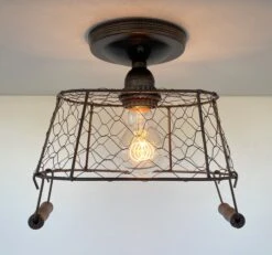 CHICKEN WIRE Farmhouse Ceiling Light - Rectangular -The Lamp Goods chicken wire flush ceiling light fixture 6