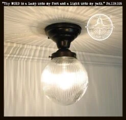 Large Holophane Glass Ceiling Light Fixture