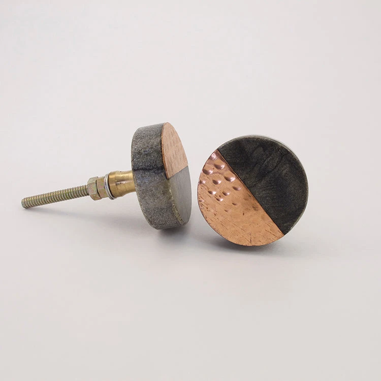 Gray Stone + Hammered Copper Round Knob(Grey Stone Copper Round Knob) 3 Gray Stone + Hammered Copper Round Knob(Grey Stone Copper Round Knob)