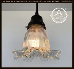 Delicate HOLOPHANE RUFFLE 1930's Antique Glass Pendant Light
