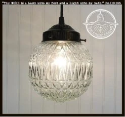 Antique Diamond 1960's Glass PENDANT Light