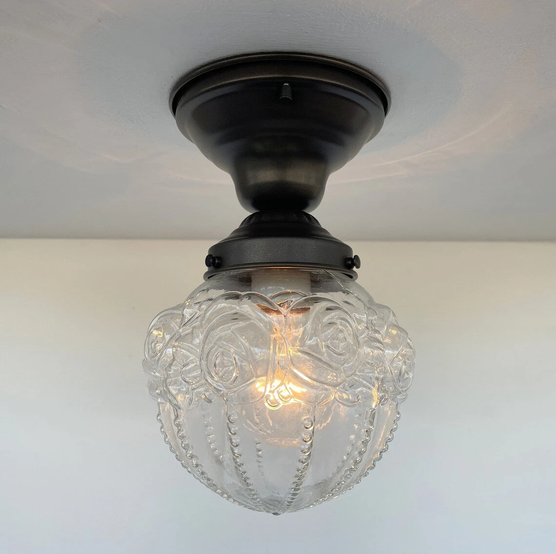 Embossed Flush Mount Globe Antique Ceiling Light Glass 7 Embossed Flush Mount Globe Antique Ceiling Light Glass - Image 5