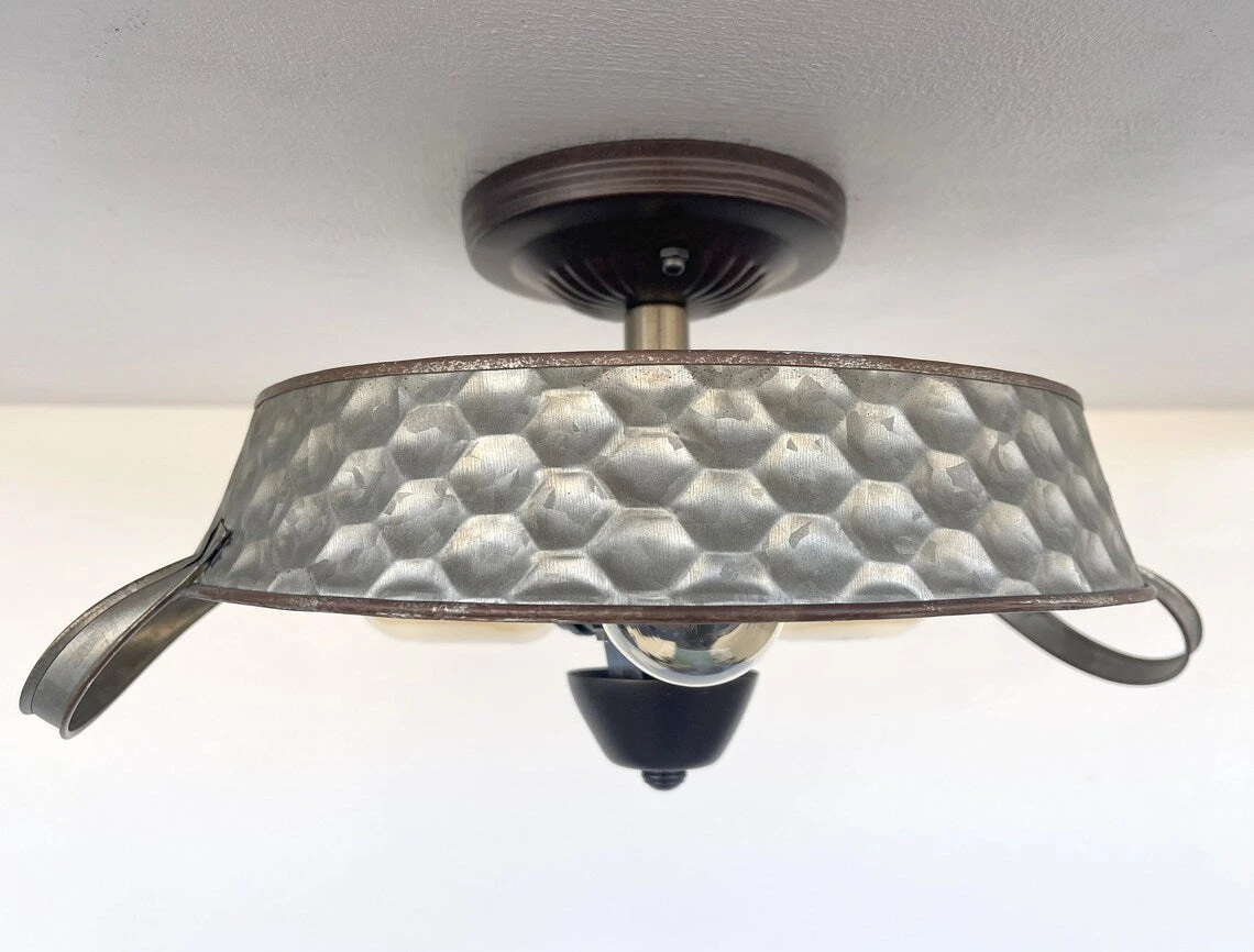 Flat Rustic Tub Ceiling Light Galvanized Beehive 8 Flat Rustic Tub Ceiling Light Galvanized Beehive - Image 6