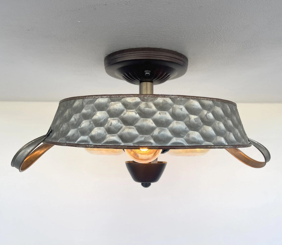 Flat Rustic Tub Ceiling Light Galvanized Beehive 7 Flat Rustic Tub Ceiling Light Galvanized Beehive - Image 5