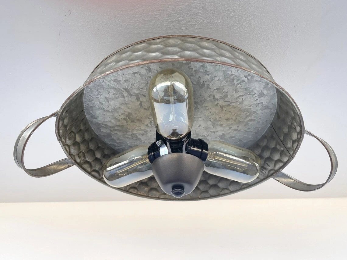 Flat Rustic Tub Ceiling Light Galvanized Beehive 9 Flat Rustic Tub Ceiling Light Galvanized Beehive - Image 7