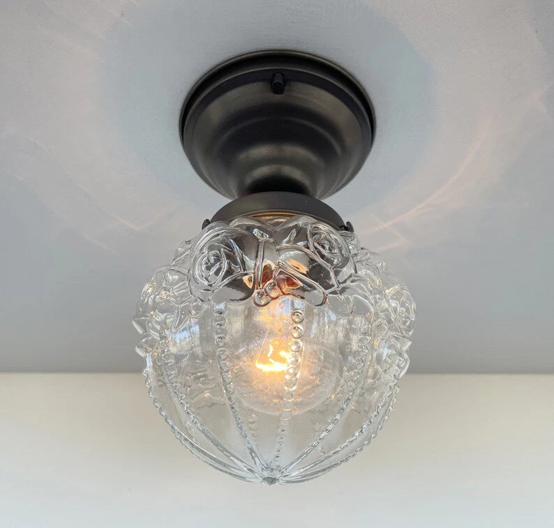 Embossed Flush Mount Globe Antique Ceiling Light Glass 5 Embossed Flush Mount Globe Antique Ceiling Light Glass - Image 3