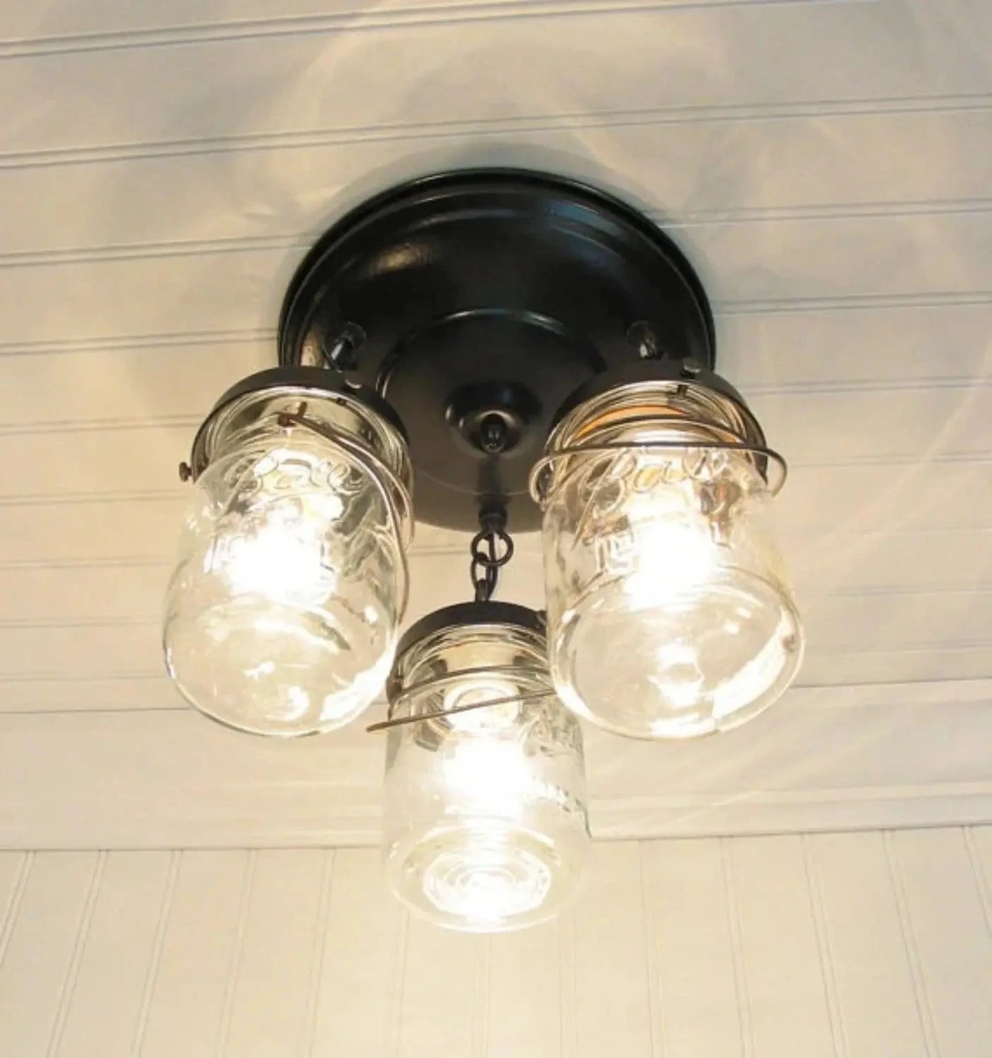 Mason Jar LIGHT FIXTURE Vintage PINT Chain Trio 4 Mason Jar LIGHT FIXTURE Vintage PINT Chain Trio - Image 2