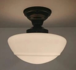 Large Mushroom Milk Glass Schoolhouse Light Fixture -The Lamp Goods largemushroommilkglasssemiflushceilinglightfixturebylampgoodslightingschoolhousetraditonalkitchen 5