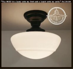 Large Mushroom Milk Glass Schoolhouse Light Fixture