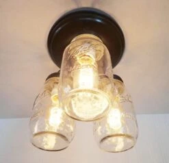 Mason Jar LIGHT FIXTURE New Quart Chain Trio -The Lamp Goods mason jar light fixture ceiling flush mount lighting by lamp goods farmhouse pendant chandelier lights 3