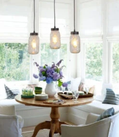Mason Jar CHANDELIER Pendant Trio Rectangular With NEW Quart -The Lamp Goods mason jar light fixture table