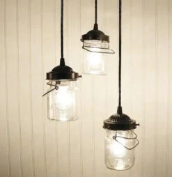 Vintage Pint Mason Jar Chandelier Pendant Trio -The Lamp Goods mason jar light pendant chandelier hanging farmhouse ceiling flush mount lighting fixture rustic by lamp goods 4