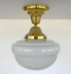 Brass Acorn Schoolhouse Ceiling Light 13 Brass Acorn Schoolhouse Ceiling Light -The Lamp Goods milkglassceilinglightbrassfixture 2
