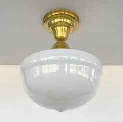 Brass Acorn Schoolhouse Ceiling Light 12 Brass Acorn Schoolhouse Ceiling Light -The Lamp Goods milkglassceilinglightbrassfixture 3