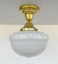 Brass Acorn Schoolhouse Ceiling Light 11 Brass Acorn Schoolhouse Ceiling Light -The Lamp Goods milkglassceilinglightbrassfixture 4