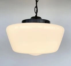 Large Antique Schoolhouse Pendant Light -The Lamp Goods milkglasspendantlargemachiaschainlightingfixturte 2