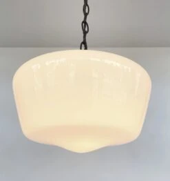 Large Antique Schoolhouse Pendant Light -The Lamp Goods milkglasspendantlargemachiaschainlightingfixturte 3