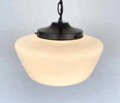 Large Antique Schoolhouse Pendant Light -The Lamp Goods milkglasspendantlargemachiaschainlightingfixturte 4