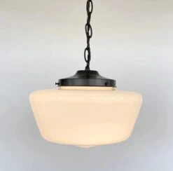 Large Antique Schoolhouse Pendant Light -The Lamp Goods milkglasspendantlargemachiaschainlightingfixturte 6