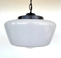 Large Antique Schoolhouse Pendant Light -The Lamp Goods milkglasspendantlargemachiaschainlightingfixturte 7