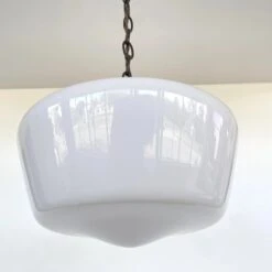 Large Antique Schoolhouse Pendant Light -The Lamp Goods milkglasspendantlargemachiaschainlightingfixturte 9