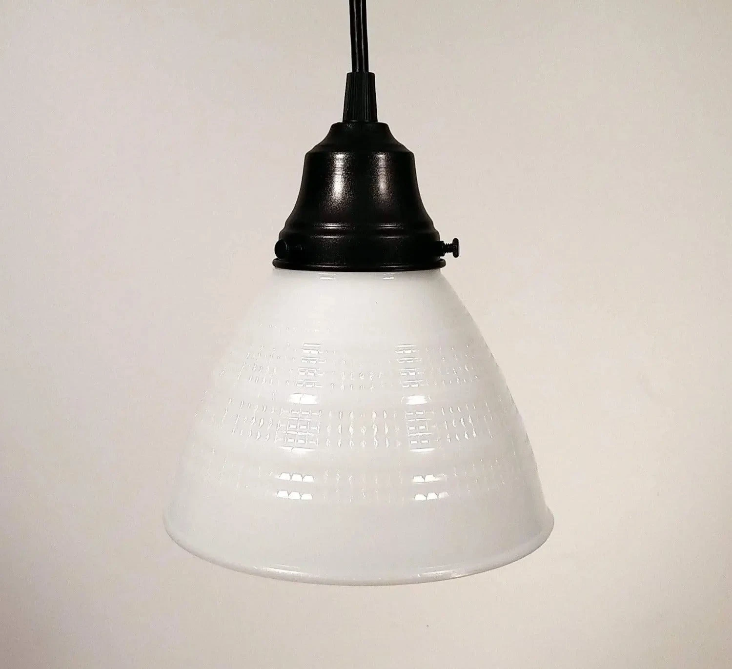 Milk Glass Banded Waffle Pendant Light Fixture 7 Milk Glass Banded Waffle Pendant Light Fixture - Image 5