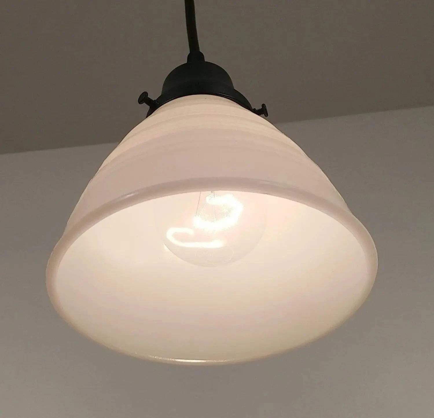 Milk Glass Banded Waffle Pendant Light Fixture 5 Milk Glass Banded Waffle Pendant Light Fixture - Image 3