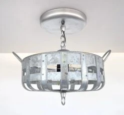 Petite Galvanized Strapped Metal Ceiling Light -The Lamp Goods petitegalvanizedstrapbasketlightfixtureceilinglight 3