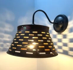 Galvanized Farmhouse Wall Sconce 13 Galvanized Farmhouse Wall Sconce -The Lamp Goods piercedmetalrusticbasketwallsconcelight 15