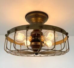 Rustic Industrial Cage Ceiling Light Fixture -The Lamp Goods rusticindustrialcageceilinglightfarmhousemetal 5