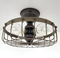 Rustic Industrial Cage Ceiling Light Fixture -The Lamp Goods rusticindustrialcageceilinglightfarmhousemetal 6